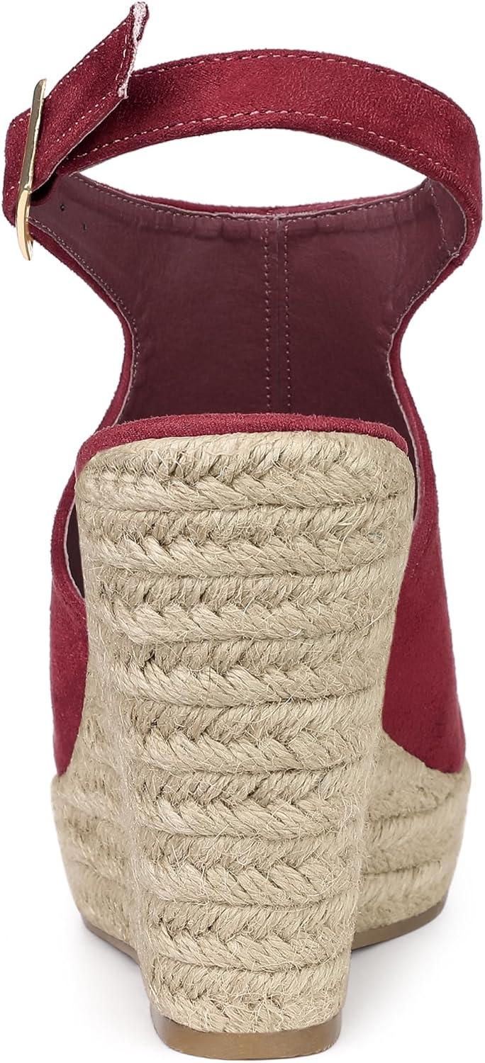 imageAllegra K Womens Peep Toe Slingback Platform Espadrilles Wedge SandalsBurgundy