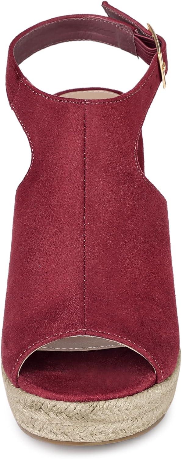 imageAllegra K Womens Peep Toe Slingback Platform Espadrilles Wedge SandalsBurgundy