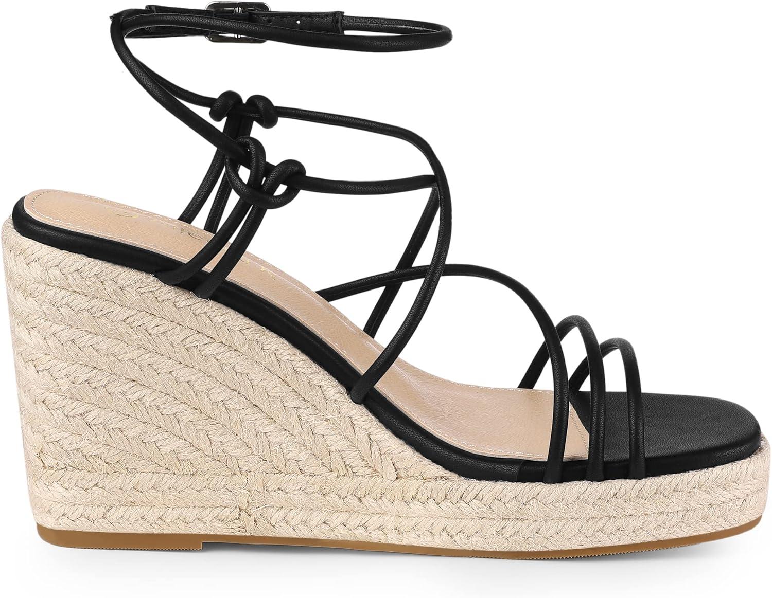imageAllegra K Womens Platform Espadrille Wedge Heel Slingback Strappy SandalsBlack