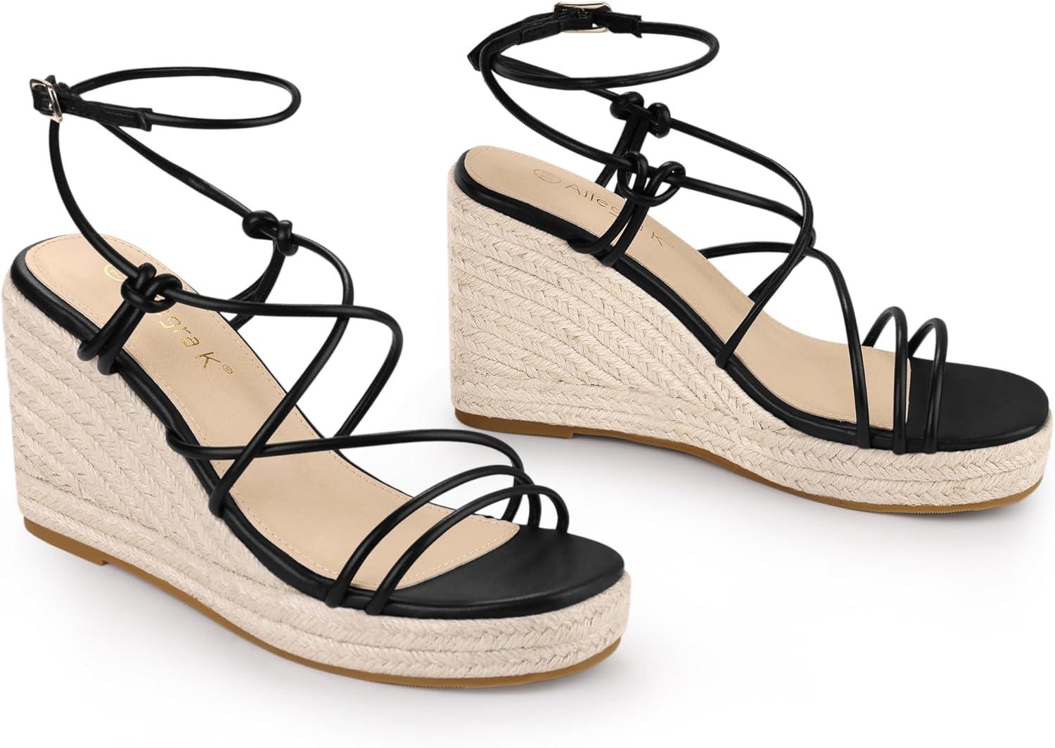 imageAllegra K Womens Platform Espadrille Wedge Heel Slingback Strappy SandalsBlack