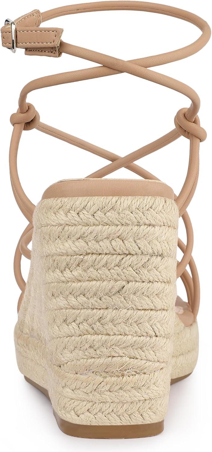 imageAllegra K Womens Platform Espadrille Wedge Heel Slingback Strappy SandalsNude