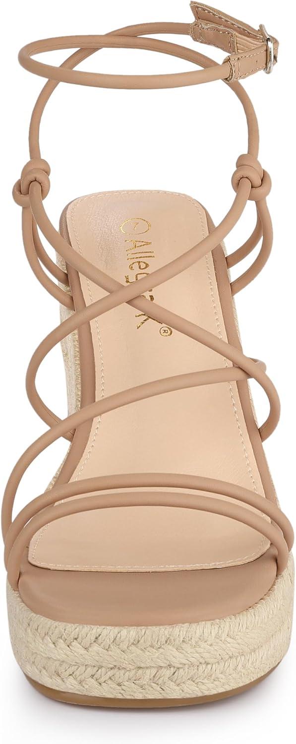 imageAllegra K Womens Platform Espadrille Wedge Heel Slingback Strappy SandalsNude