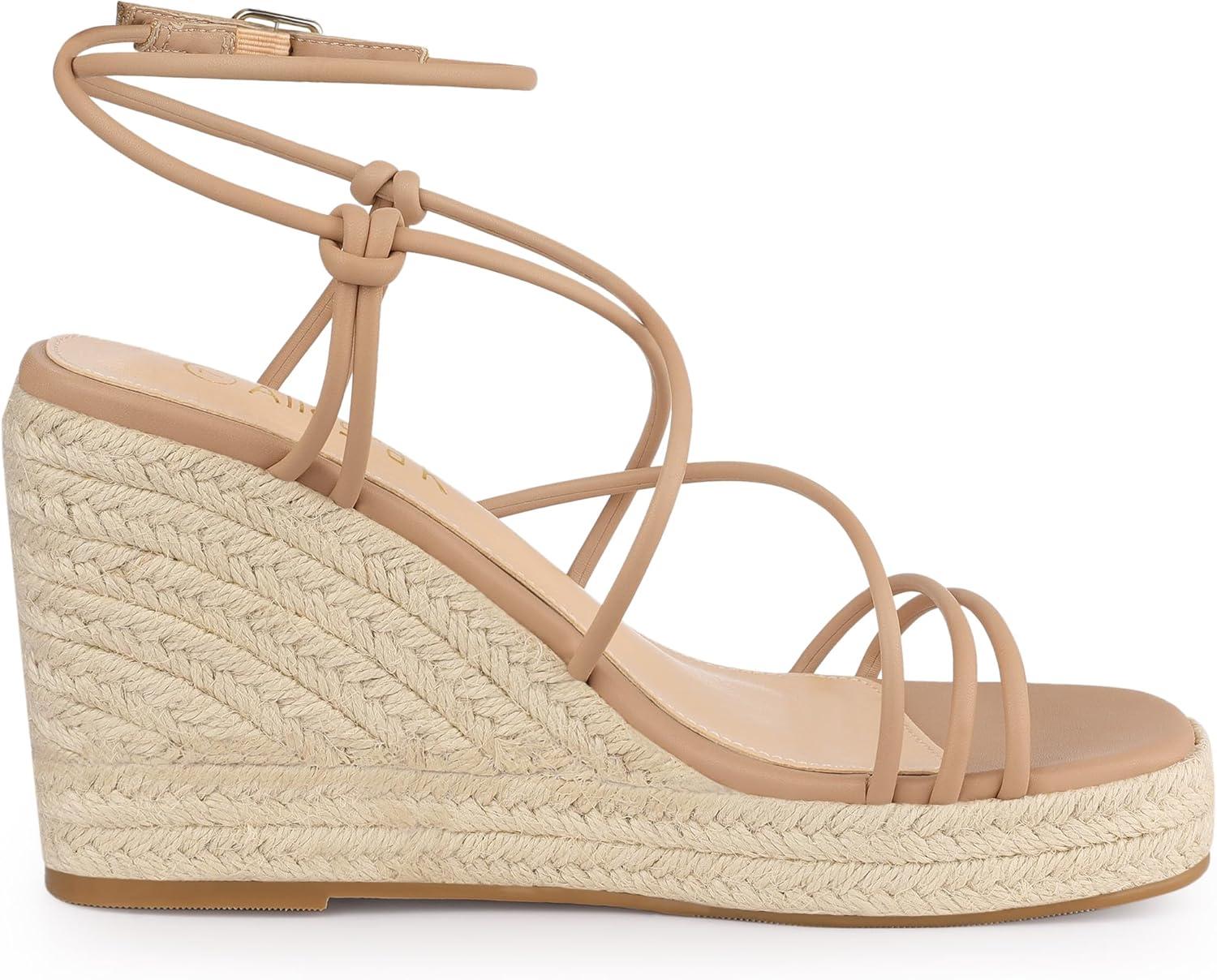 imageAllegra K Womens Platform Espadrille Wedge Heel Slingback Strappy SandalsNude