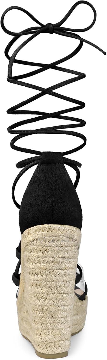 imageAllegra K Womens Platform Espadrilles Heels Clear Strap Lace Up Wedges SandalsBlack