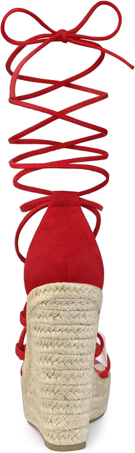 imageAllegra K Womens Platform Espadrilles Heels Clear Strap Lace Up Wedges SandalsRed