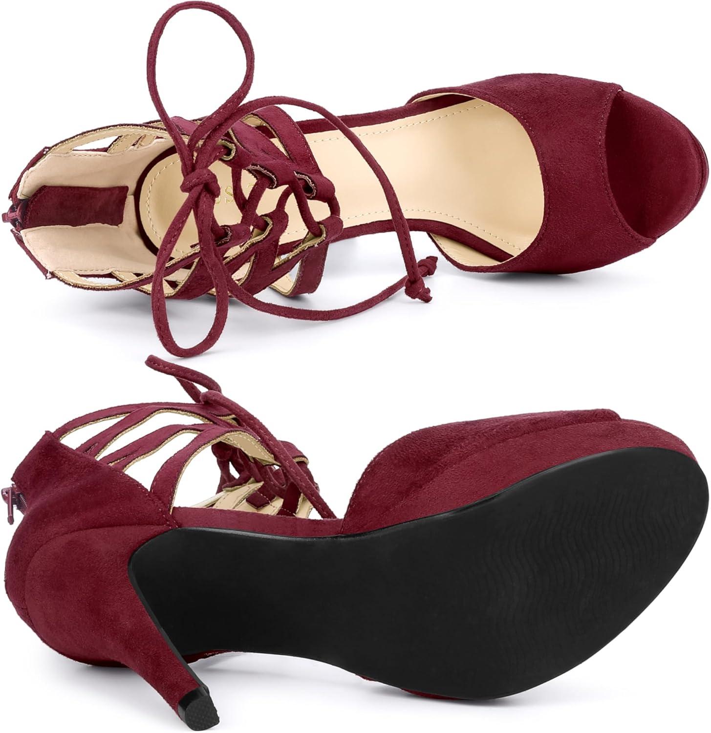 imageAllegra K Womens Platform Gladiator Strappy Open Toe Stiletto High Heel SandalsBurgundy