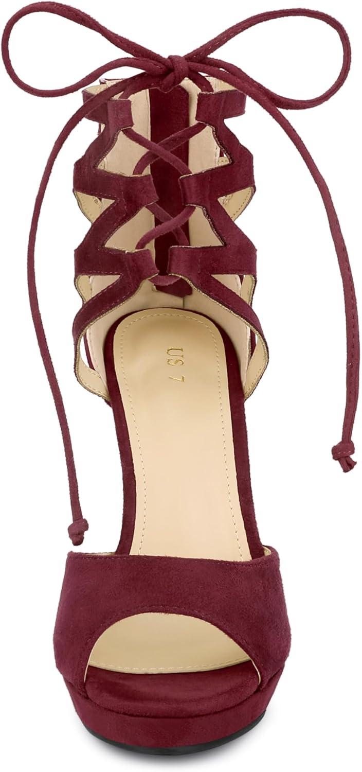 imageAllegra K Womens Platform Gladiator Strappy Open Toe Stiletto High Heel SandalsBurgundy