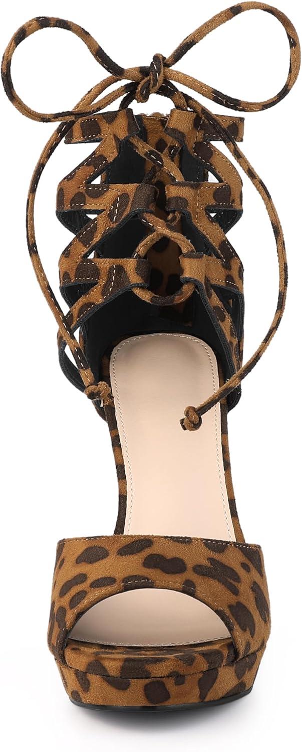 imageAllegra K Womens Platform Gladiator Strappy Open Toe Stiletto High Heel SandalsLeopard
