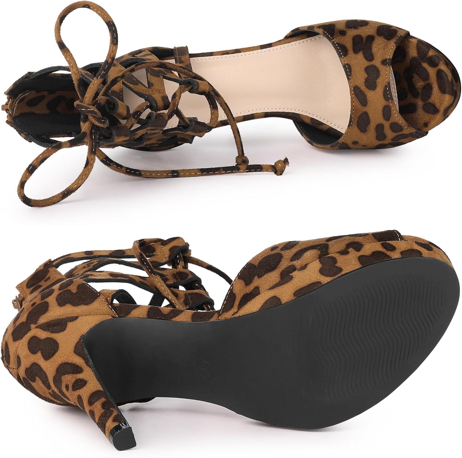 imageAllegra K Womens Platform Gladiator Strappy Open Toe Stiletto High Heel SandalsLeopard