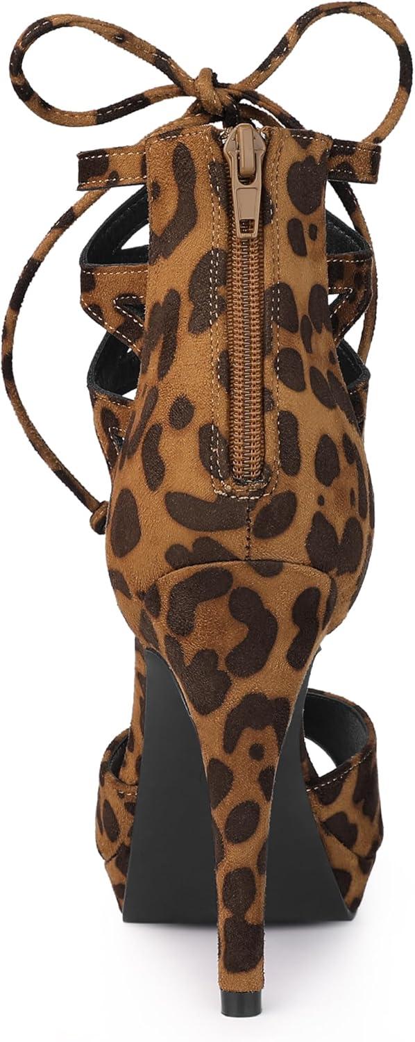 imageAllegra K Womens Platform Gladiator Strappy Open Toe Stiletto High Heel SandalsLeopard