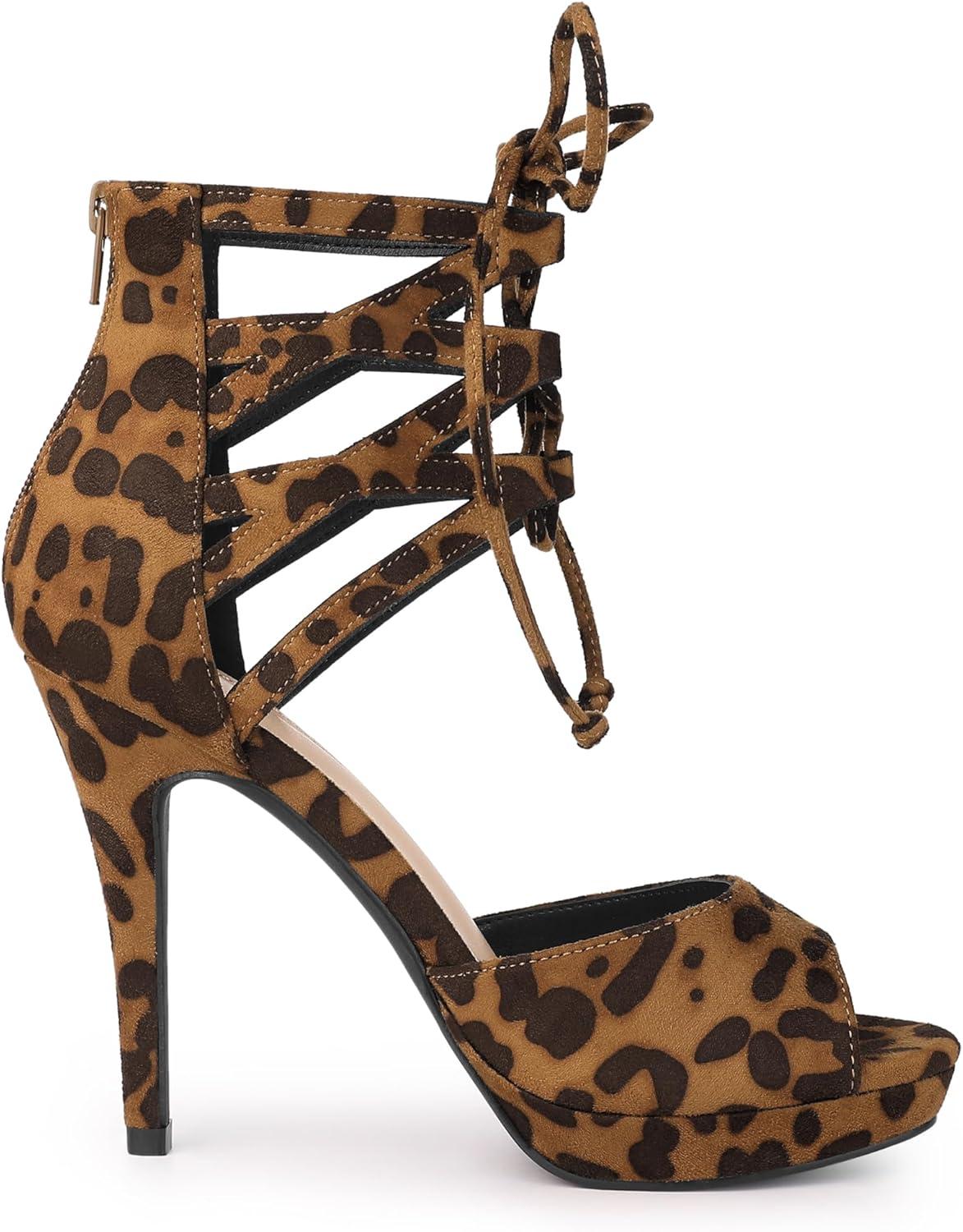 imageAllegra K Womens Platform Gladiator Strappy Open Toe Stiletto High Heel SandalsLeopard