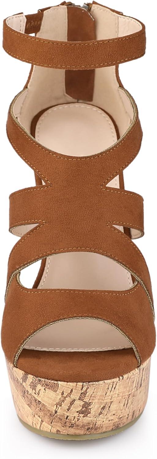 imageAllegra K Womens Platform Peep Toe Cutout Caged Cork Wedge Heel SandalsBrown