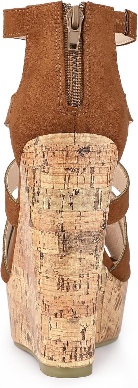 imageAllegra K Womens Platform Peep Toe Cutout Caged Cork Wedge Heel SandalsBrown