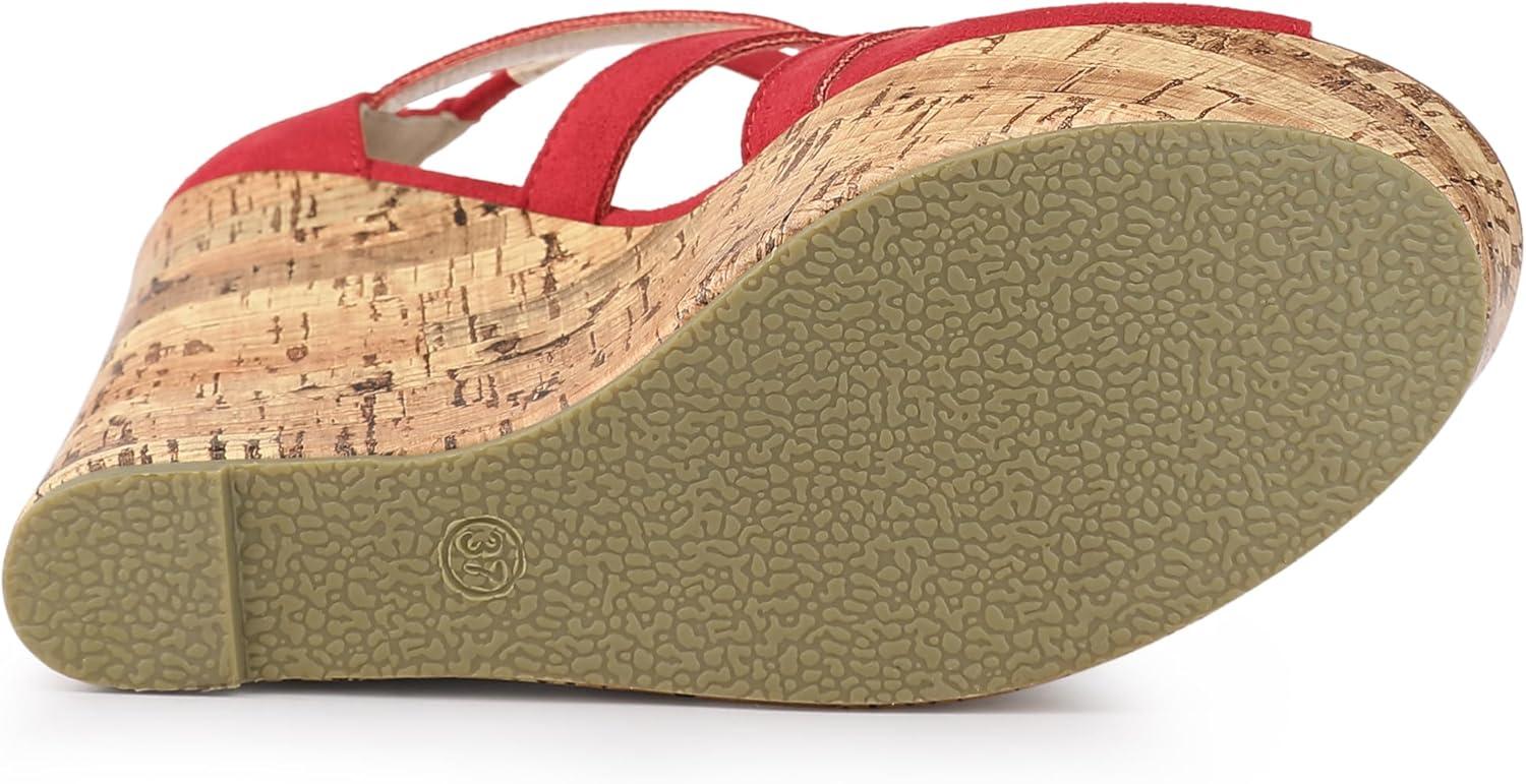 imageAllegra K Womens Platform Peep Toe Cutout Caged Cork Wedge Heel SandalsRed
