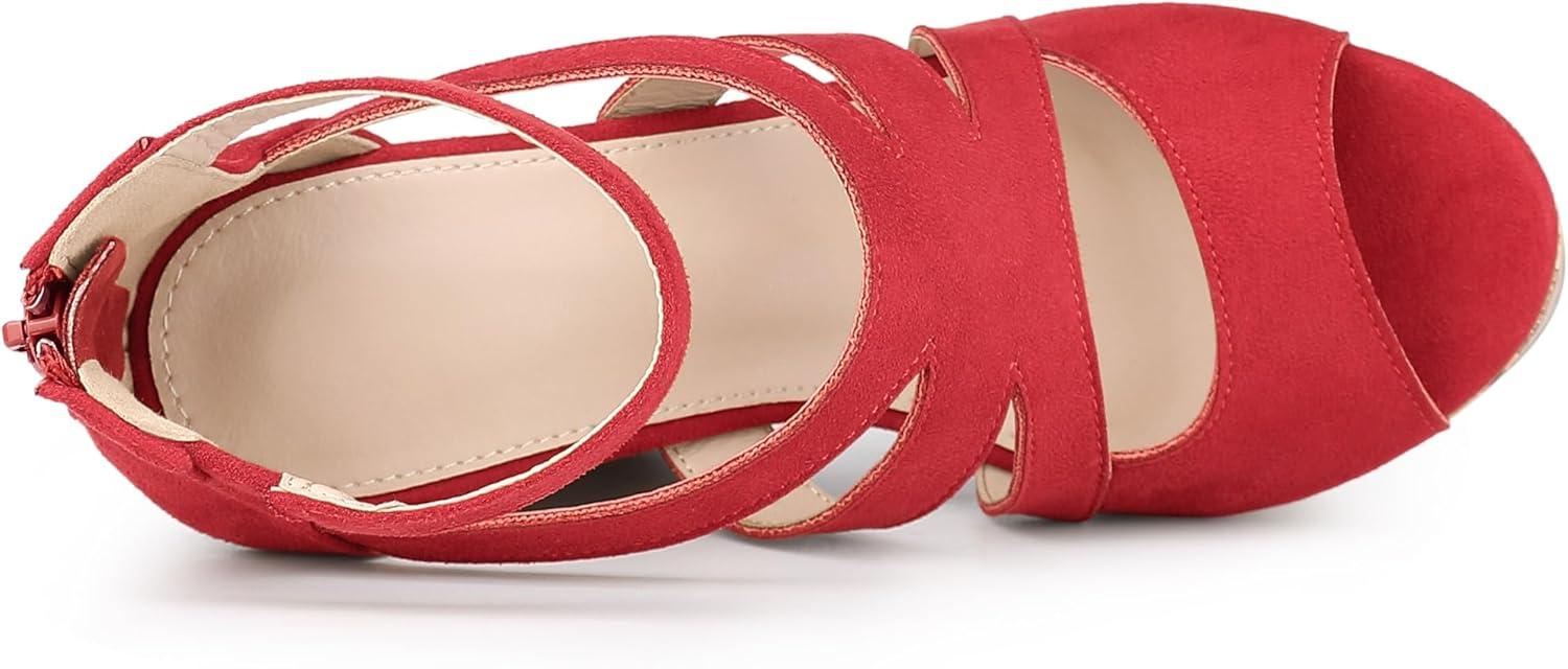 imageAllegra K Womens Platform Peep Toe Cutout Caged Cork Wedge Heel SandalsRed