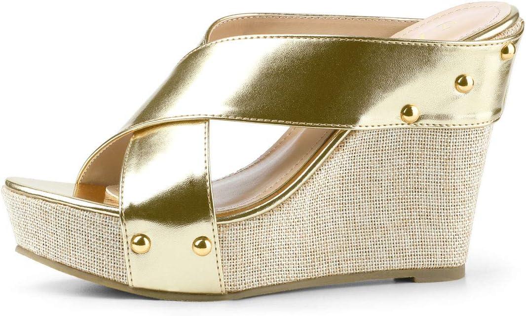 imageAllegra K Womens Platform Slide Wedge SandalsGold Tone