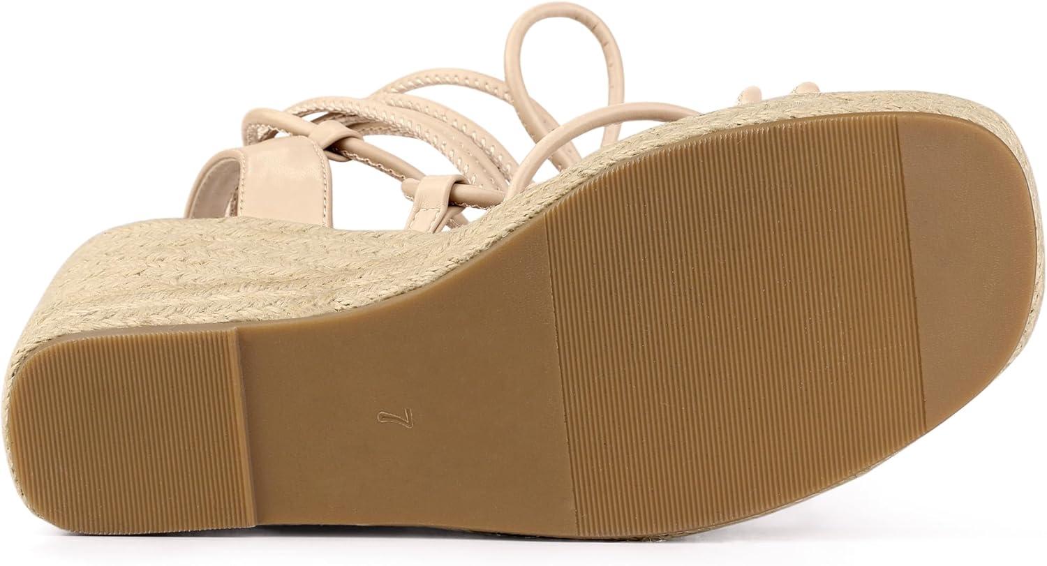 imageAllegra K Womens Platform Square Toe Lace Up Espadrilles Heels Wedge SandalsBeige