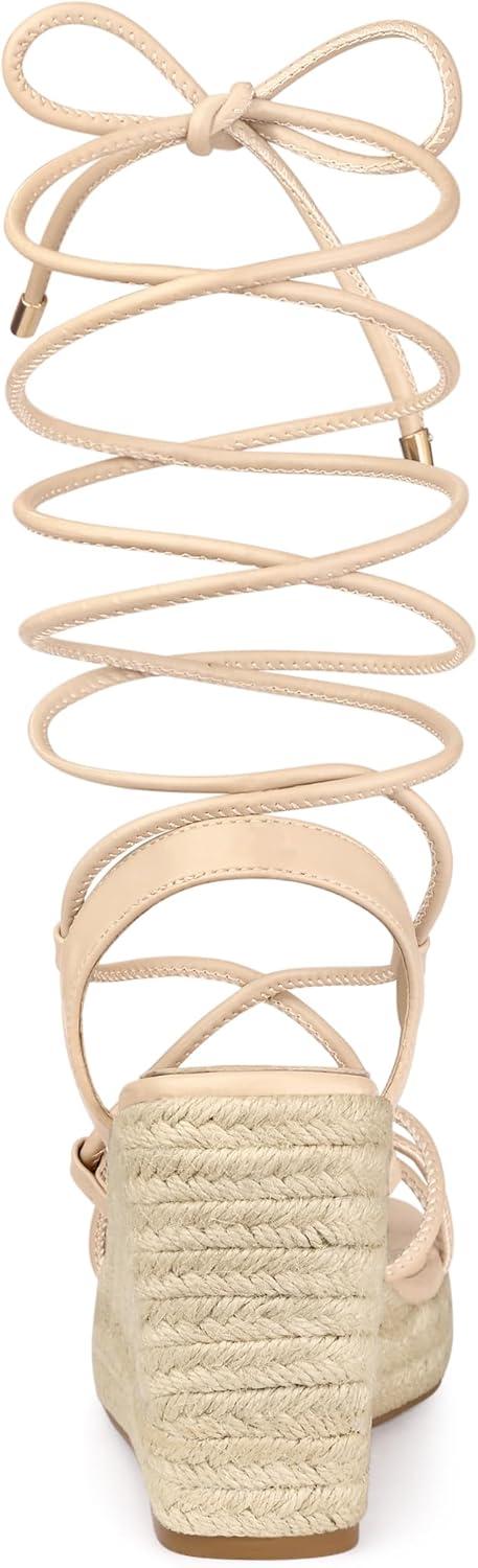 imageAllegra K Womens Platform Square Toe Lace Up Espadrilles Heels Wedge SandalsBeige