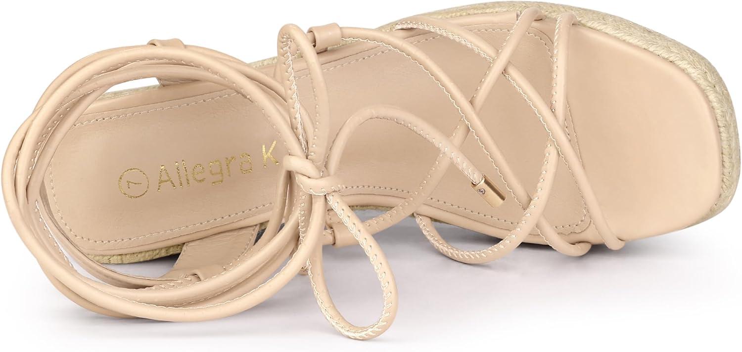imageAllegra K Womens Platform Square Toe Lace Up Espadrilles Heels Wedge SandalsBeige