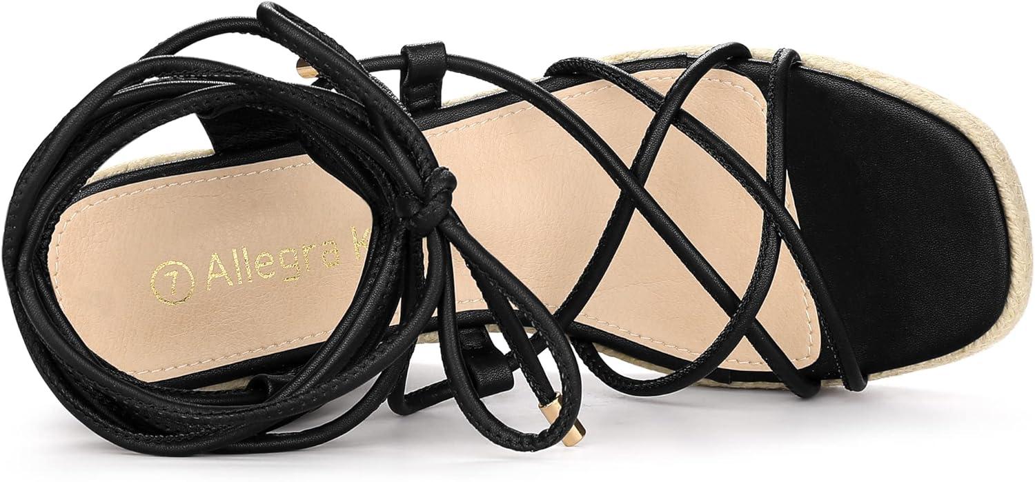 imageAllegra K Womens Platform Square Toe Lace Up Espadrilles Heels Wedge SandalsBlack