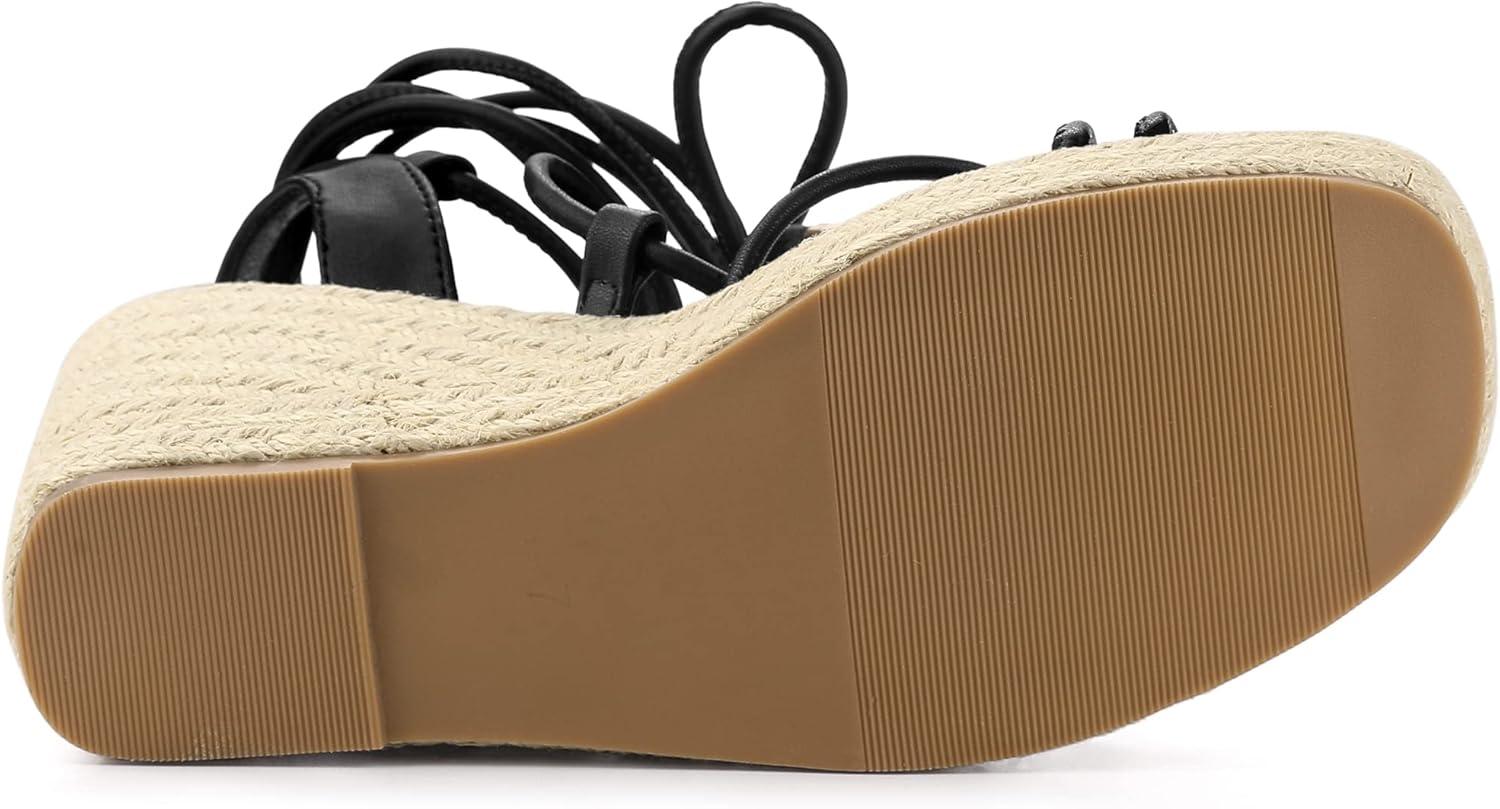 imageAllegra K Womens Platform Square Toe Lace Up Espadrilles Heels Wedge SandalsBlack
