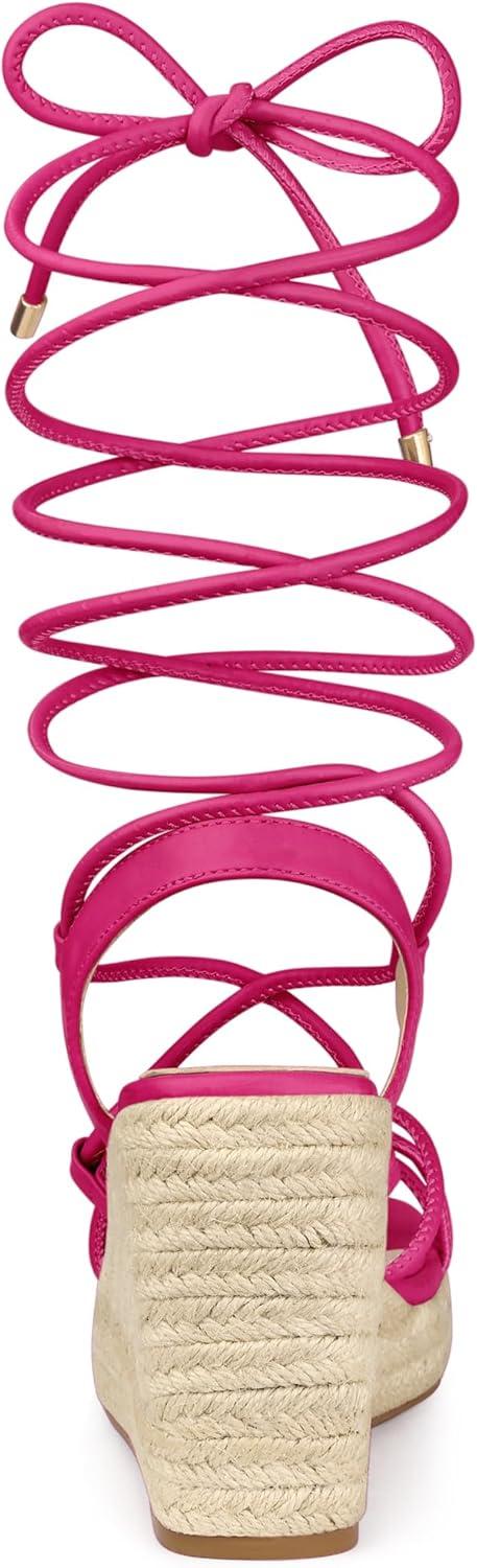 imageAllegra K Womens Platform Square Toe Lace Up Espadrilles Heels Wedge SandalsHot Pink