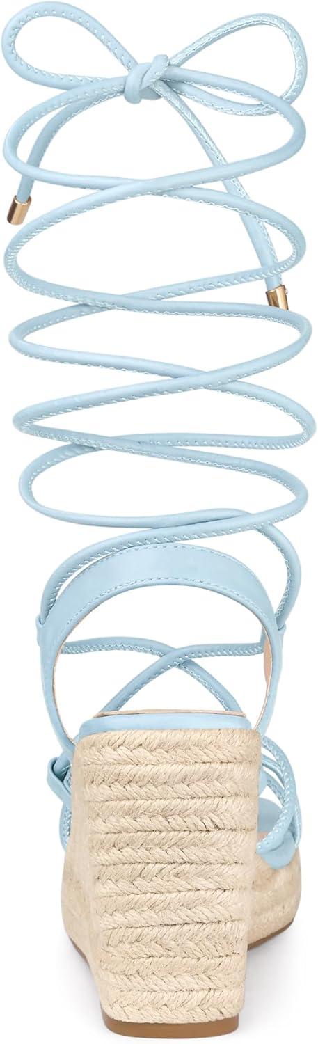 imageAllegra K Womens Platform Square Toe Lace Up Espadrilles Heels Wedge SandalsSky Blue