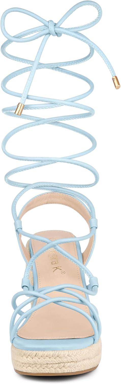 imageAllegra K Womens Platform Square Toe Lace Up Espadrilles Heels Wedge SandalsSky Blue