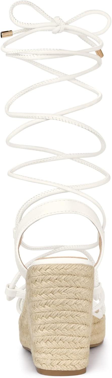 imageAllegra K Womens Platform Square Toe Lace Up Espadrilles Heels Wedge SandalsWhite