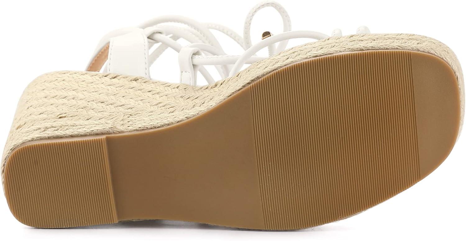imageAllegra K Womens Platform Square Toe Lace Up Espadrilles Heels Wedge SandalsWhite