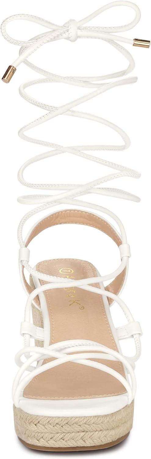 imageAllegra K Womens Platform Square Toe Lace Up Espadrilles Heels Wedge SandalsWhite