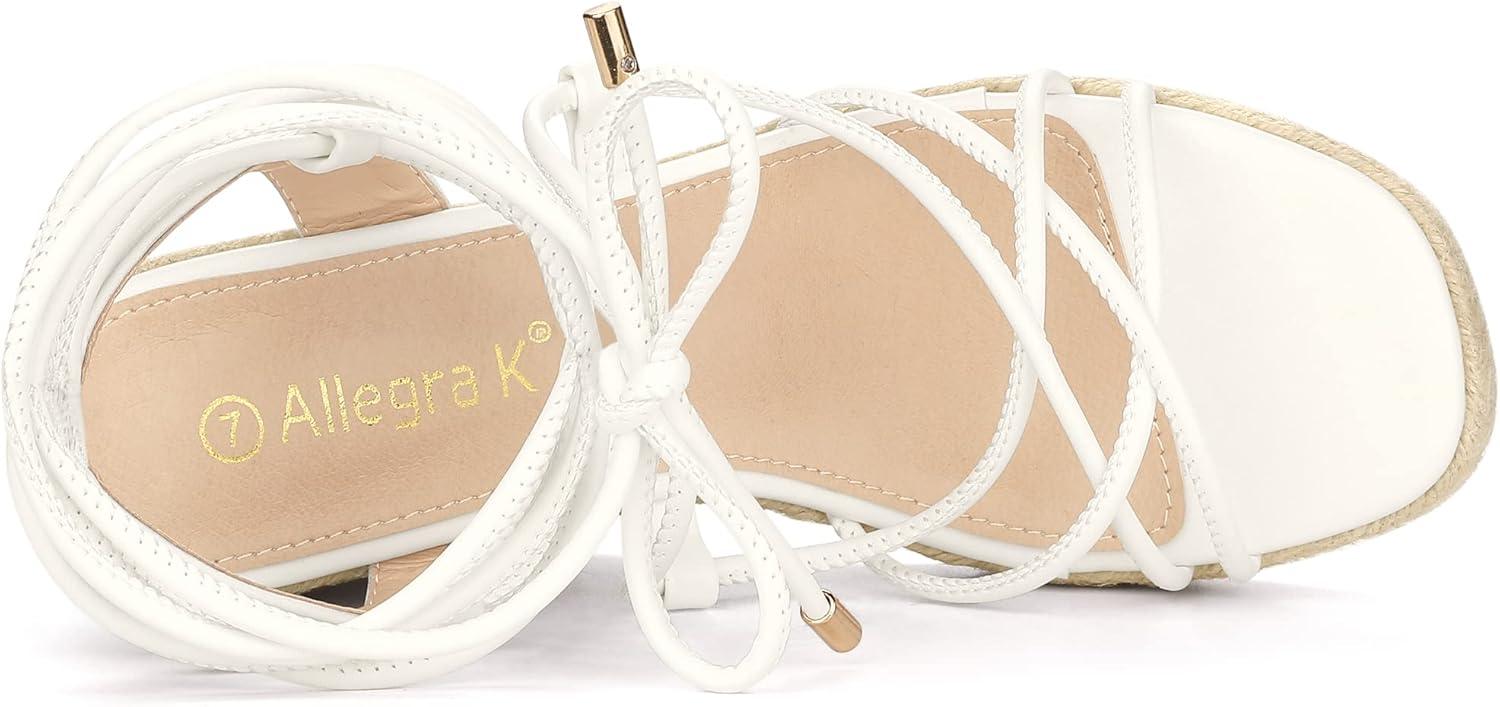 imageAllegra K Womens Platform Square Toe Lace Up Espadrilles Heels Wedge SandalsWhite