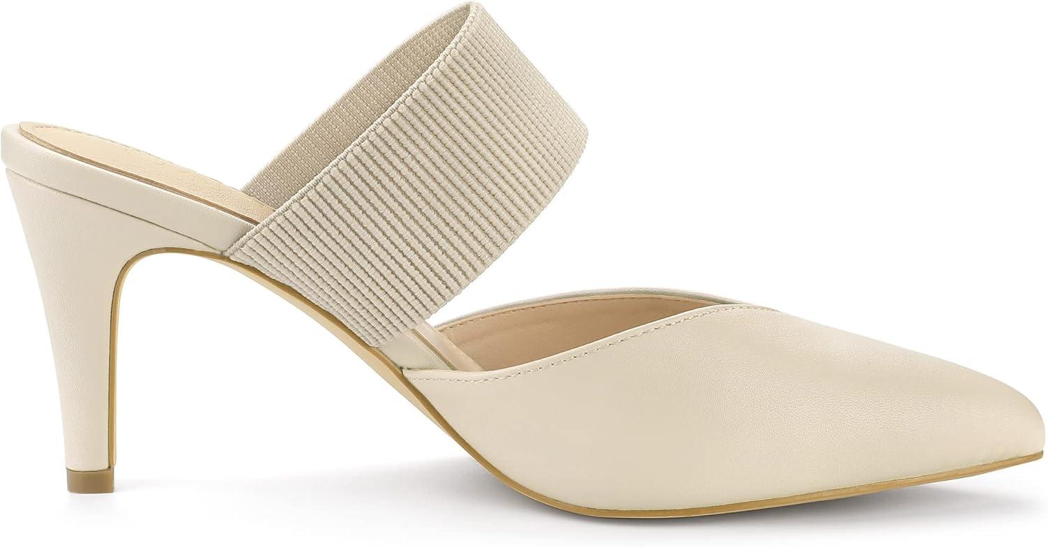 imageAllegra K Womens Pointed Toe Elastic Strap Stiletto Heels MulesBeige