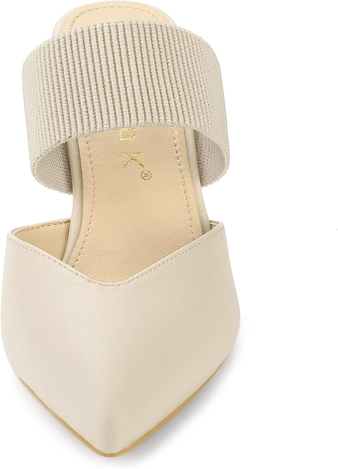 imageAllegra K Womens Pointed Toe Elastic Strap Stiletto Heels MulesBeige