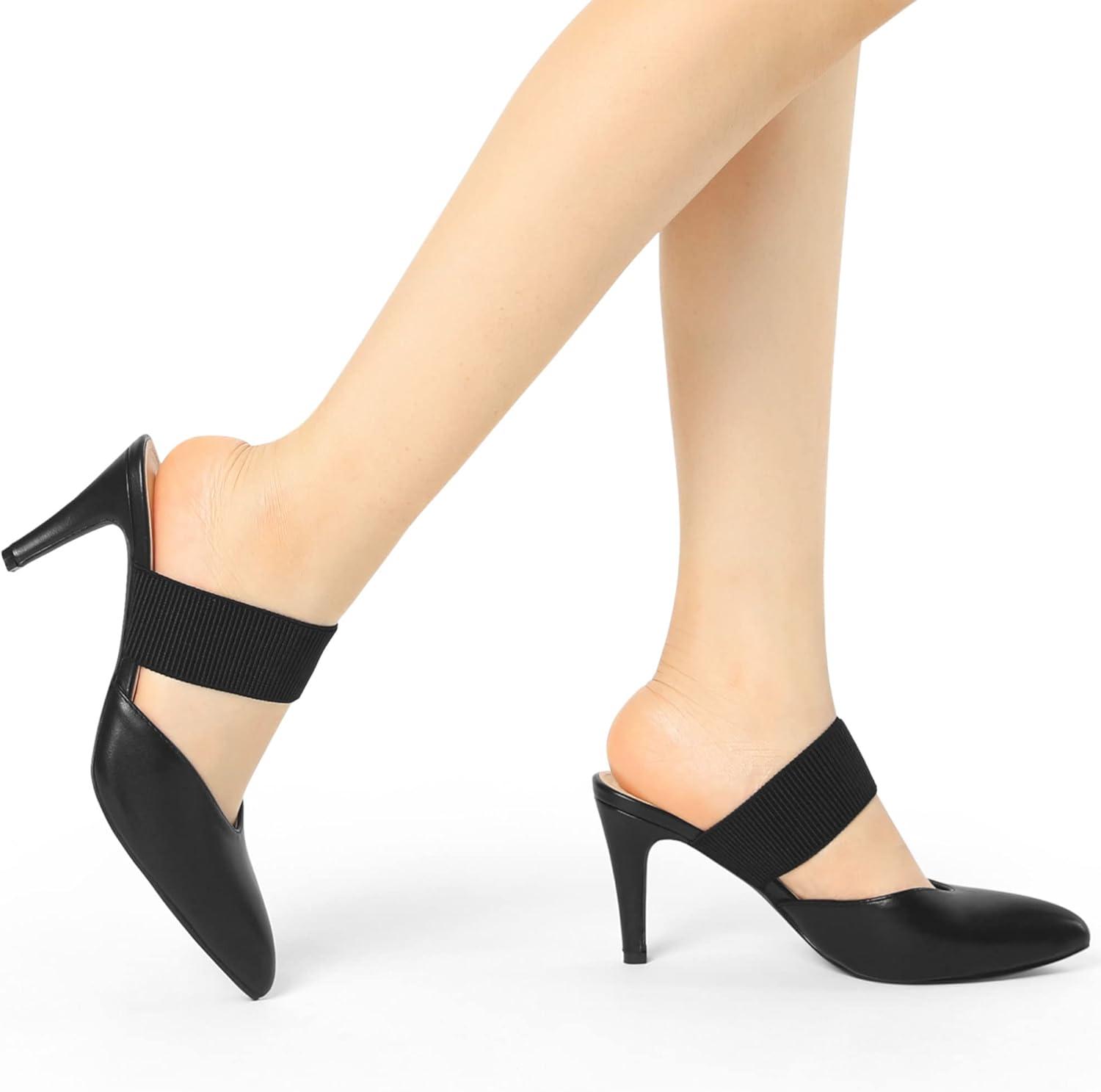 imageAllegra K Womens Pointed Toe Elastic Strap Stiletto Heels MulesBlack