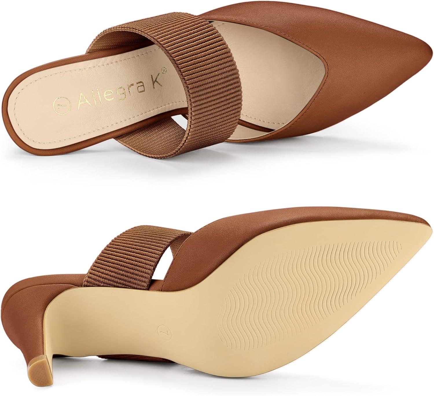imageAllegra K Womens Pointed Toe Elastic Strap Stiletto Heels MulesBrown