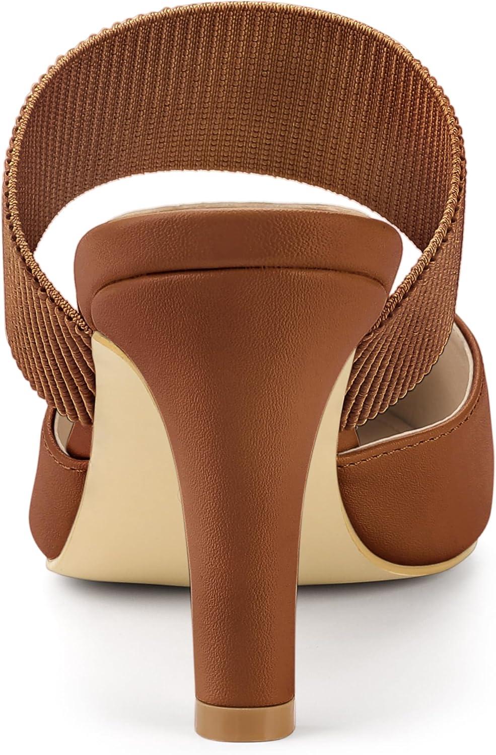imageAllegra K Womens Pointed Toe Elastic Strap Stiletto Heels MulesBrown