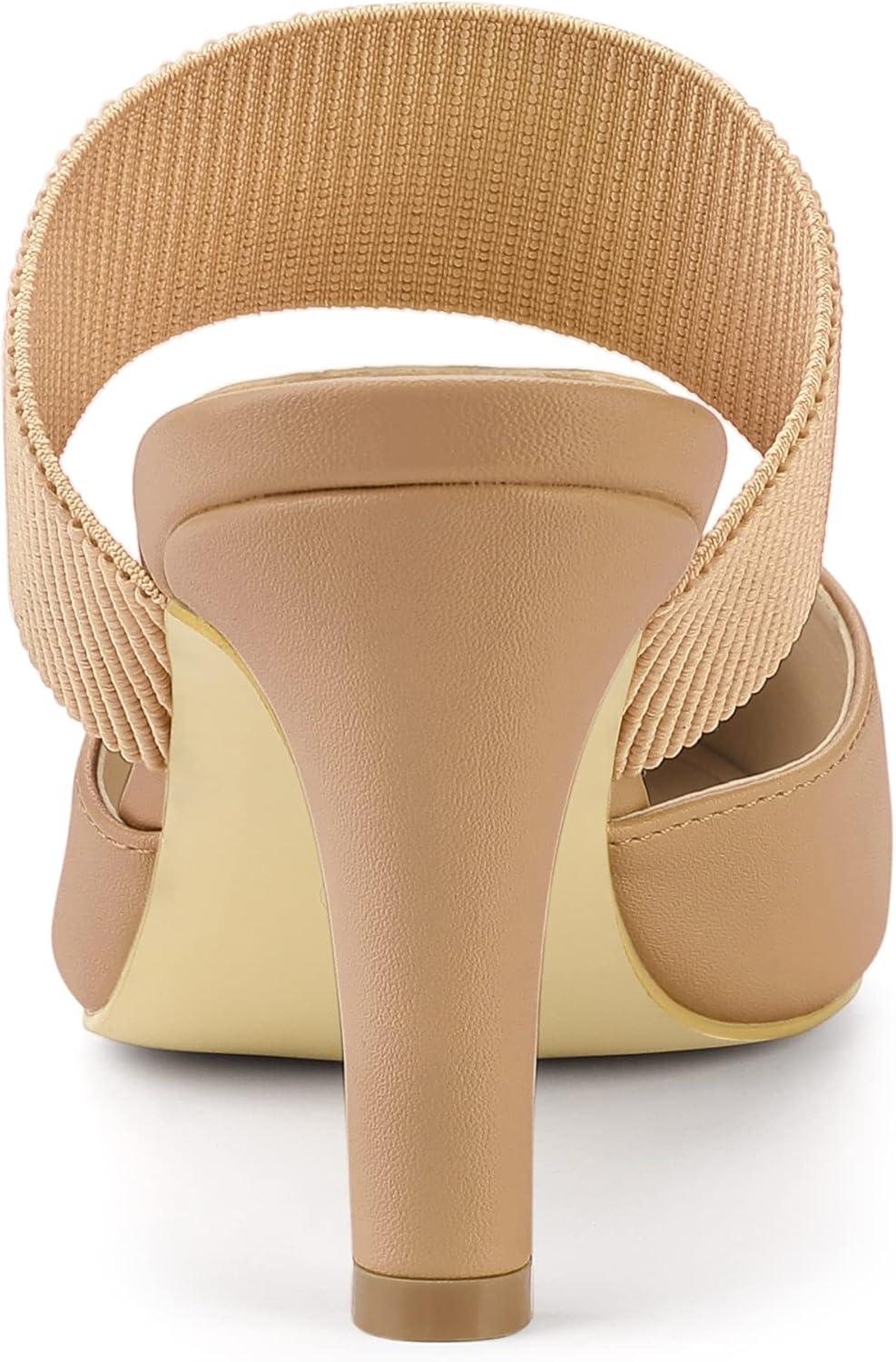 imageAllegra K Womens Pointed Toe Elastic Strap Stiletto Heels MulesNude