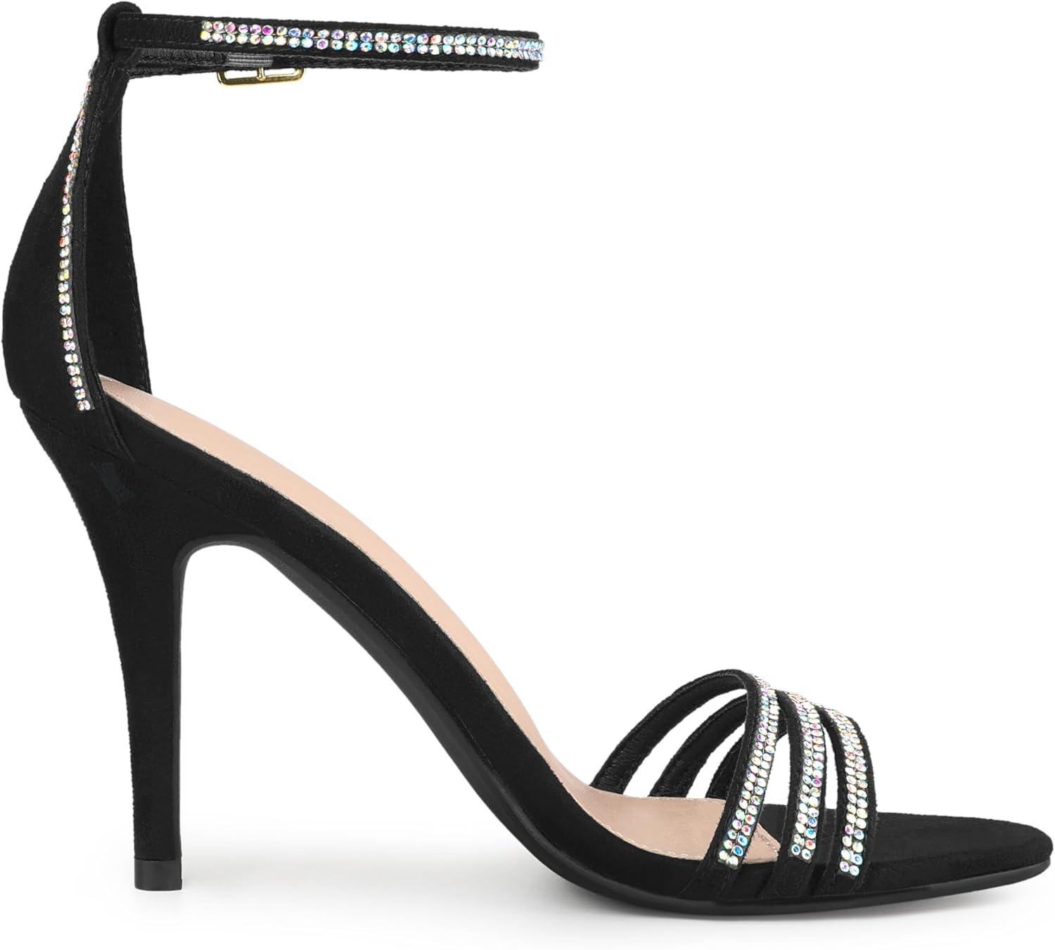 imageAllegra K Womens Rhinestone Ankle Strap Open Toe Stiletto Heeled SandalsBlack