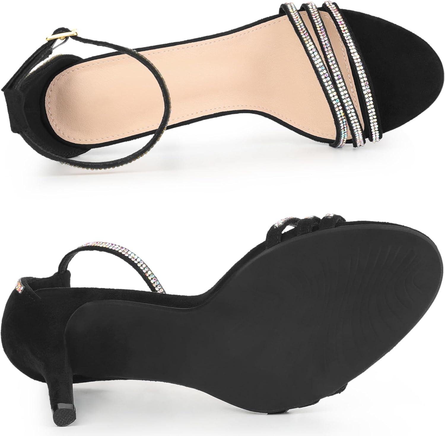 imageAllegra K Womens Rhinestone Ankle Strap Open Toe Stiletto Heeled SandalsBlack