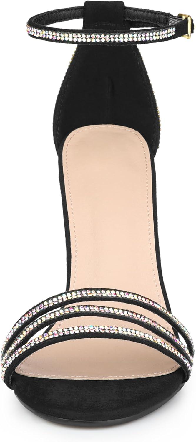 imageAllegra K Womens Rhinestone Ankle Strap Open Toe Stiletto Heeled SandalsBlack