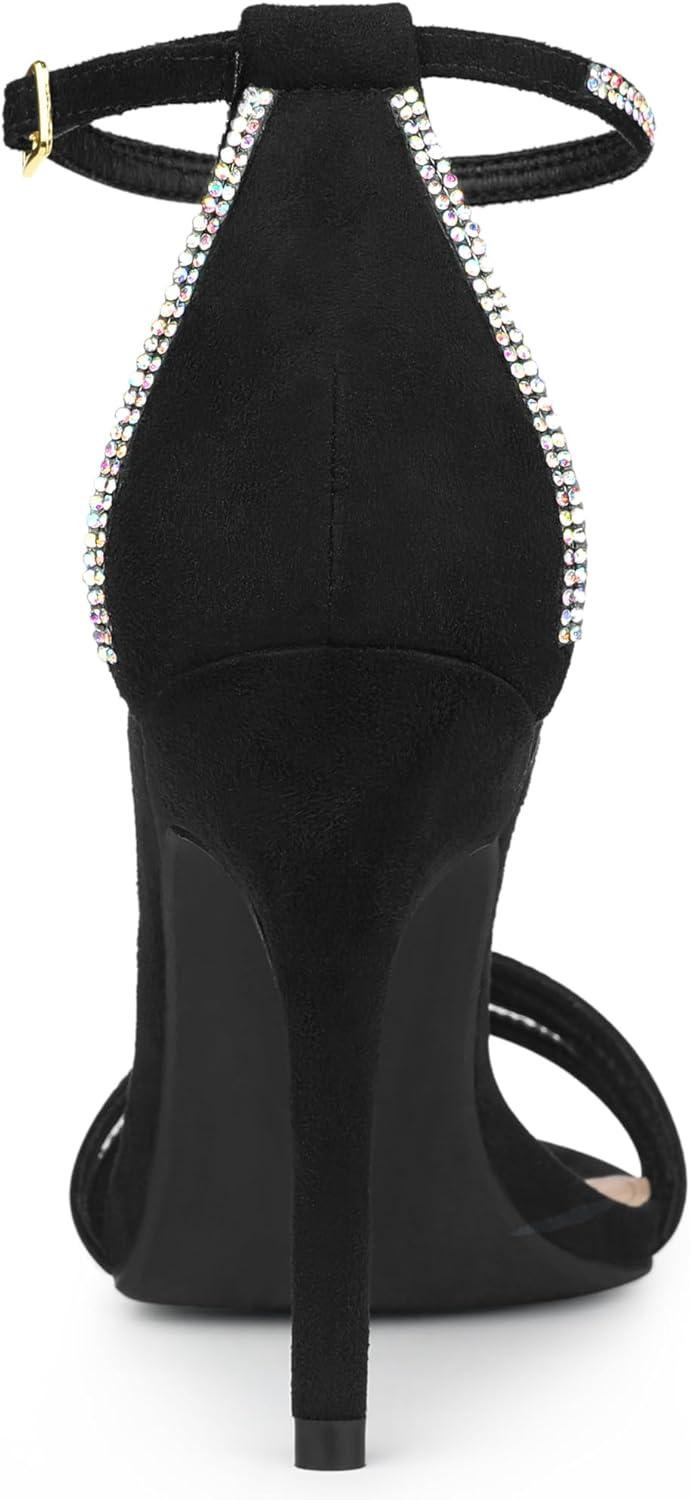 imageAllegra K Womens Rhinestone Ankle Strap Open Toe Stiletto Heeled SandalsBlack