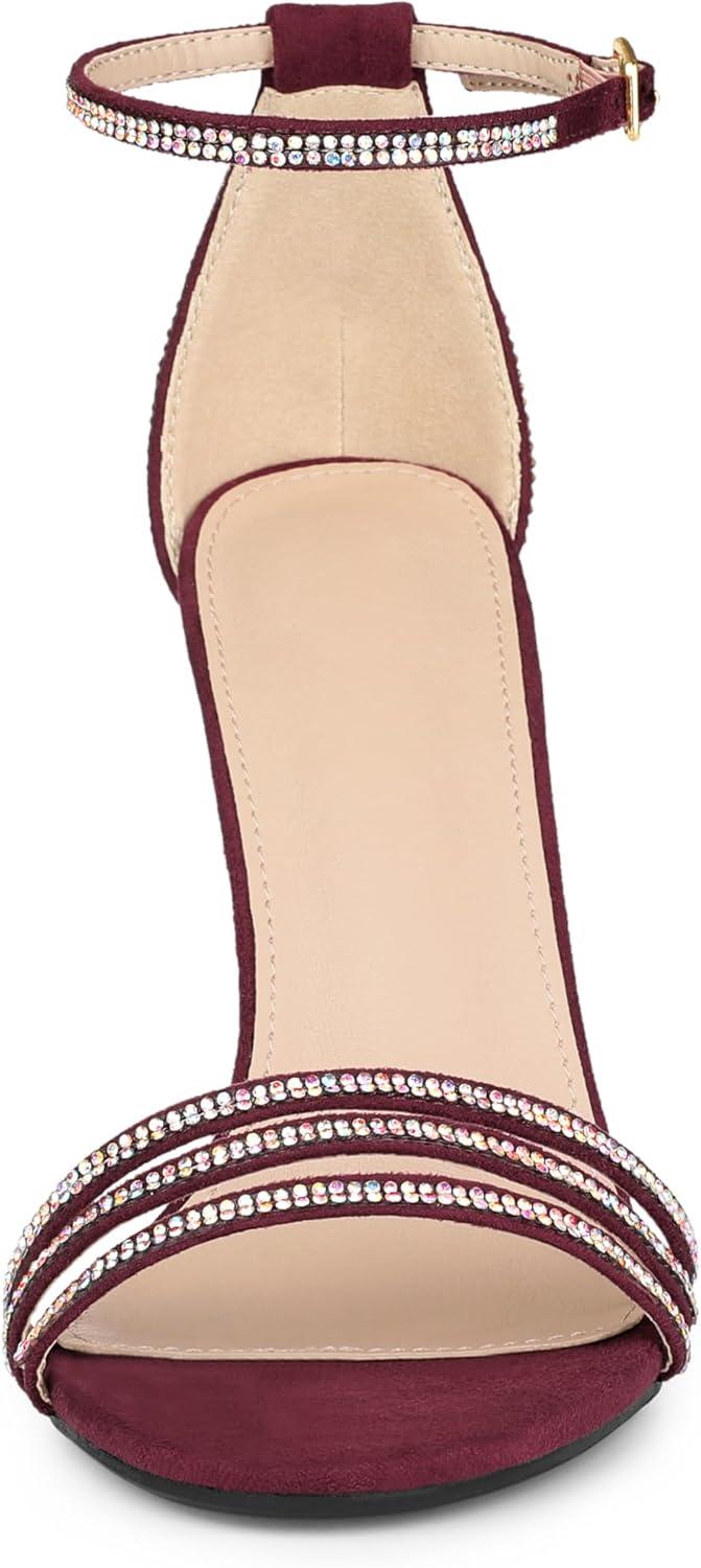 imageAllegra K Womens Rhinestone Ankle Strap Open Toe Stiletto Heeled SandalsBurgundy