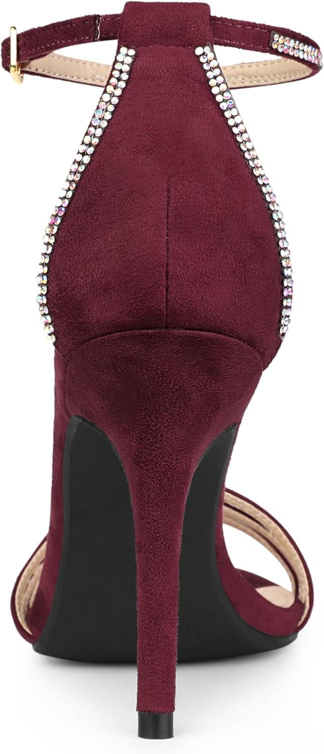 imageAllegra K Womens Rhinestone Ankle Strap Open Toe Stiletto Heeled SandalsBurgundy