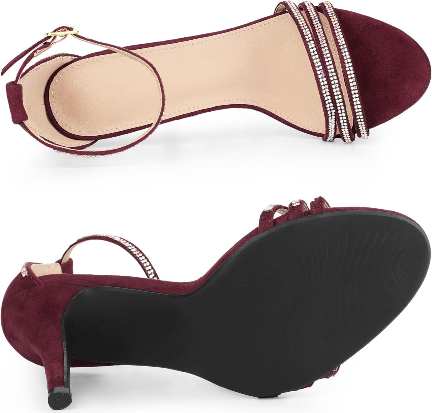 imageAllegra K Womens Rhinestone Ankle Strap Open Toe Stiletto Heeled SandalsBurgundy