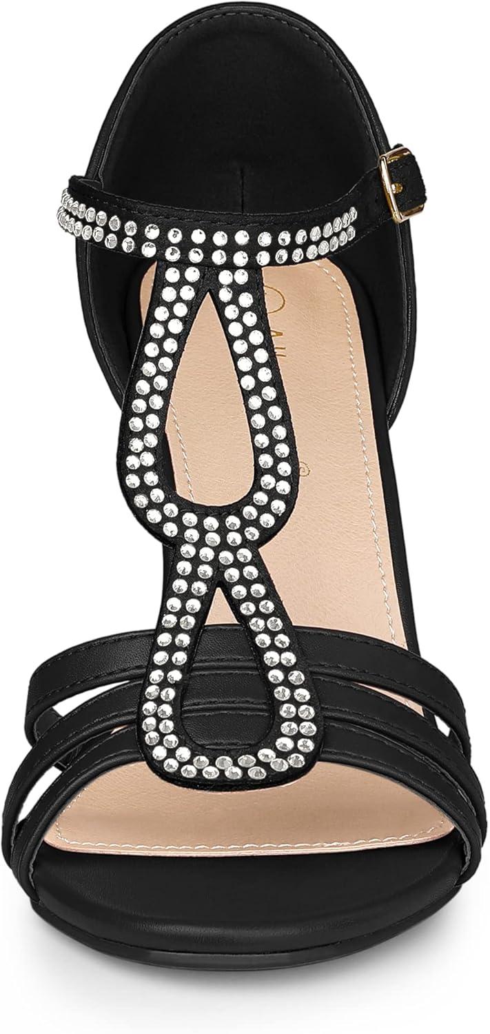 imageAllegra K Womens Rhinestone Ankle Strap Open Toe Stiletto Heels SandalsBlack