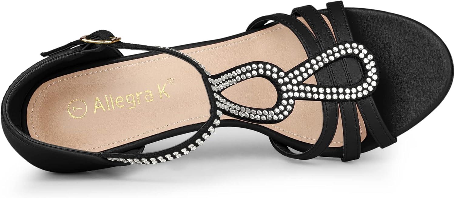 imageAllegra K Womens Rhinestone Ankle Strap Open Toe Stiletto Heels SandalsBlack