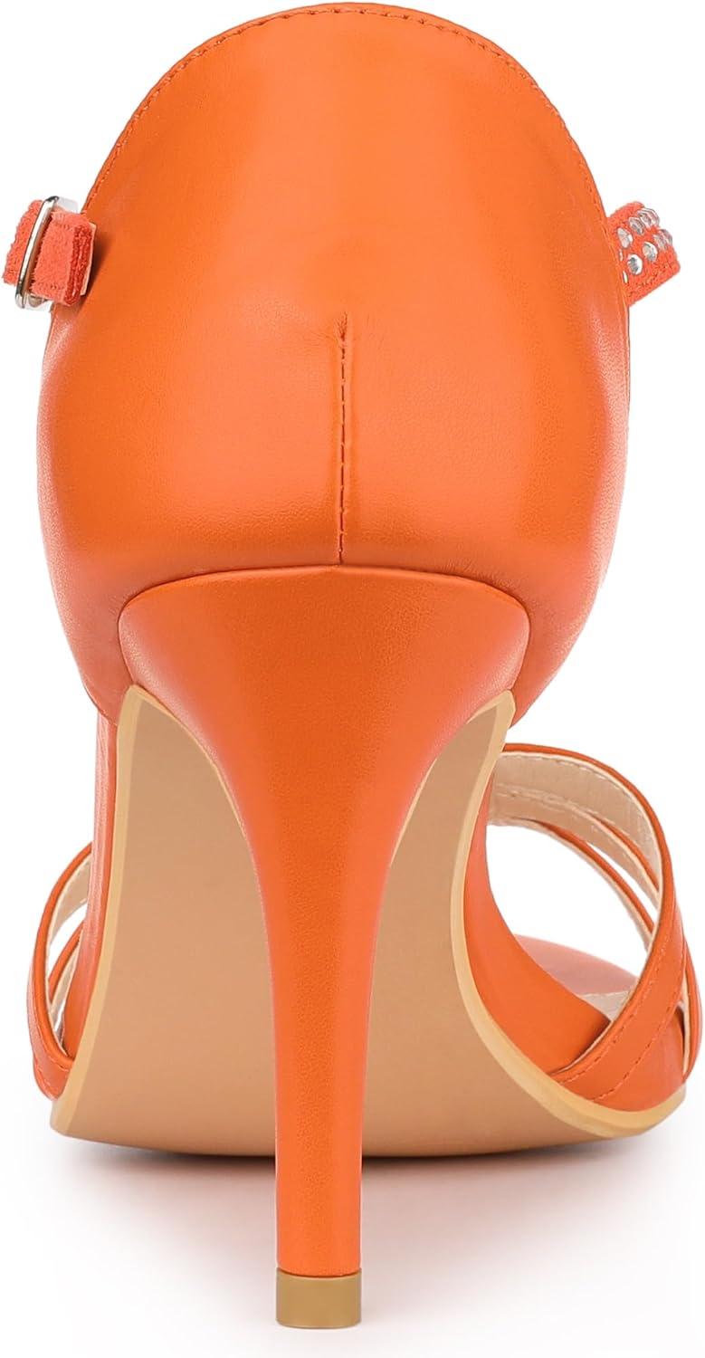 imageAllegra K Womens Rhinestone Ankle Strap Open Toe Stiletto Heels SandalsOrange