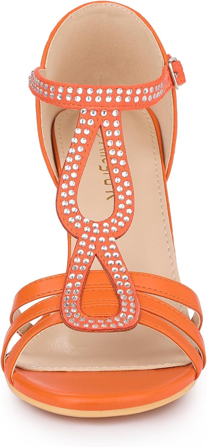 imageAllegra K Womens Rhinestone Ankle Strap Open Toe Stiletto Heels SandalsOrange