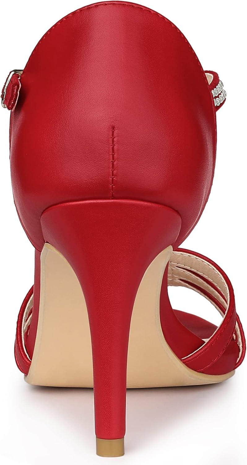 imageAllegra K Womens Rhinestone Ankle Strap Open Toe Stiletto Heels SandalsRed